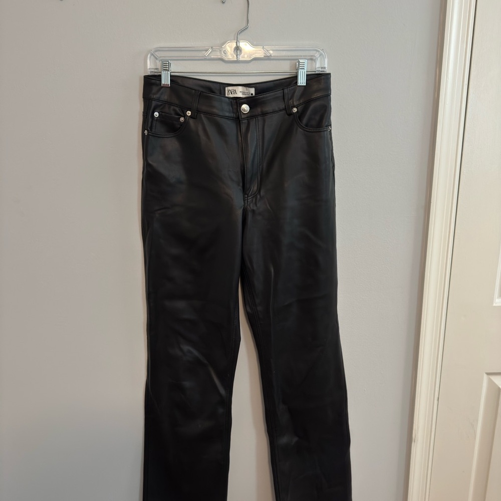 Zara Jet Black Leather Trousers